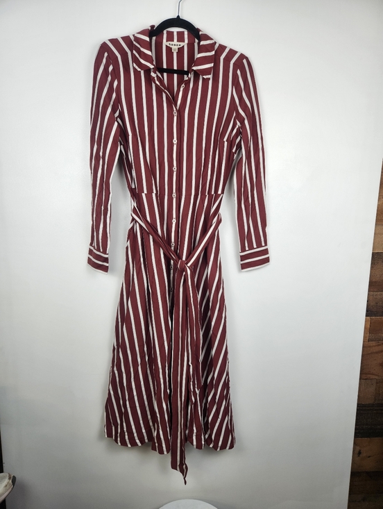 Boden Dresses & Skirts - Boden Striped Tencel Modal Shirt Dress Burgundy Red White Long Sleeve US 8R
